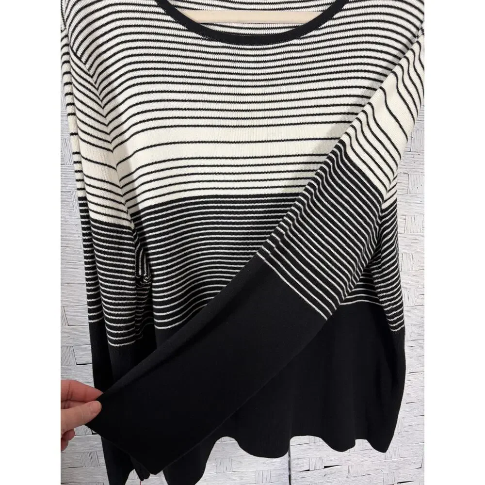 Liz Claiborne womens sweater lightweight spring black white striped Plus Sz￼￼ - Picture 3 of 9